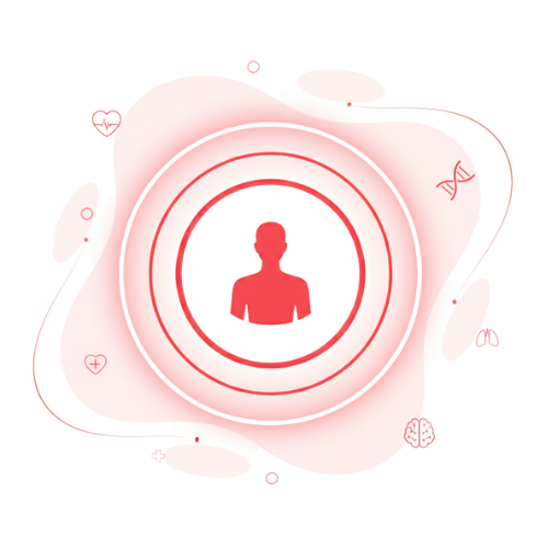Central human silhouette with health-related abstract waves representing overall wellness during a full body check-up in Udaipur.