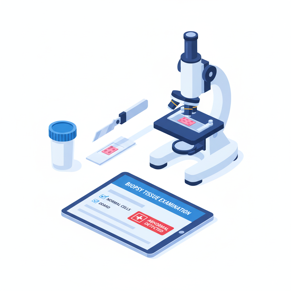 Histopathology illustration showing biopsy slides, a microscope, and tissue sample analysis at the best pathology center in Udaipur.
