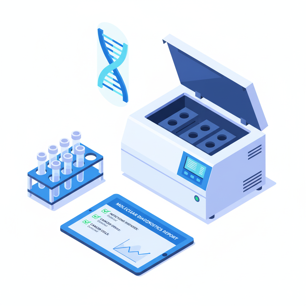 Molecular biology PCR testing equipment with DNA analysis at a pathology lab in Udaipur.