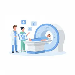 Doctor and technician guiding patient for CT Scan at the best diagnostic center in Udaipur