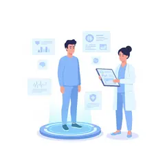 Doctor discussing full body checkup results with patient at a diagnostic center in Udaipur